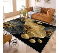 Alfombra de Interior de 80x150 cm Flores de OrquíDea de Lujo Suave y Cómoda, Alfombra de Pelo Corto Negro Base Antideslizante Ideal para Salones, Dormitorios y Pasillos