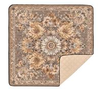 Alfombra de juego acolchada suave para bebé, diseño floral, marrón, cuadrada, no tóxica, para bebés, niños pequeños, 50 x 50 pulgadas