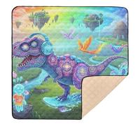 Alfombra de juego acolchada suave para bebés con diseño de dinosaurios en el jardín de fantasía, para interiores y exteriores, impermeable, acolchada, para bebés pequeños, 50 x 50 pulgadas