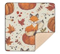 Alfombra de juego acolchada suave para bebés y exteriores, diseño de hojas, cosecha de zorro, calabaza, para interiores y exteriores, ligera, para viajes, para bebés, niños pequeños, 50 x 50 pulgadas