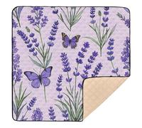 Alfombra de juego antideslizante grande con patrón de mariposa de lavanda para el suelo, cómoda alfombra de entretenimiento para bebés y niños pequeños, 50 x 50 pulgadas
