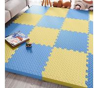 Alfombra de juego de 1,2 cm de grosor para el suelo, alfombras entrelazadas, relleno de espuma, alfombra de juego de espuma EVA blanda con 36 baldosas(Blue/yellow)