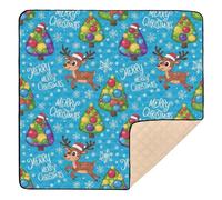 Alfombra de juego de actividades para bebés con diseño de árbol de Navidad de renos coloridos, suave, acolchada, no tóxica, para recién nacidos, bebés, niños pequeños, 50 x 50 pulgadas