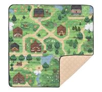 Alfombra de juego de espuma suave con mapa de pueblo rural de estilo de dibujos animados, para piso, no tóxica, para bebés y niños pequeños, 50 x 50 pulgadas