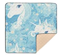 Alfombra de juego grande antideslizante con diseño de unicornios azules, para piso, no tóxica, acolchada, para bebés y bebés, 50 x 50 pulgadas