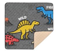 Alfombra de juego grande y elegante con diseño de dinosaurios amarillos y rojos "Wild Fierce" para el suelo, no tóxica, para recién nacidos, bebés y niños pequeños, 50 x 50 pulgadas