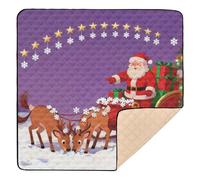 Alfombra de juego grande y resistente con diseño de Papá Noel en trineo con arco de estrella, para piso, impermeable, para bebés y niños pequeños, 50 x 50 pulgadas