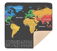 Alfombra de juego grande y resistente con mapa del mundo con etiquetas de país, para interiores y exteriores, alfombra de juego acolchada de una sola pieza para bebés pequeños, 50 x 50 pulgadas