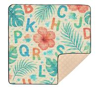 Alfombra de juego para bebé con diseño de abecedario de brisa tropical, grande, resistente, lavable, para bebés y niños pequeños, 50 x 50 pulgadas