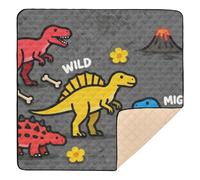 Alfombra de juego para bebé con diseño de dinosaurios rojos, amarillos y azules "Wild Mighty", tamaño grande, elegante, para piso, no tóxica, para viajes, para bebés, niños pequeños, 50 x 50 pulgadas