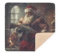 Alfombra de juego para bebé con diseño de Papá Noel fuerte con pistola en luz cálida y acolchada suave para interiores y exteriores, resistente al agua, para bebés, niños pequeños, 50 x 50 pulgadas