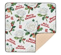 Alfombra de juego para bebé con diseño de rosas blancas de Feliz Navidad, lavable para el suelo, para recién nacidos, bebés, niños pequeños, 50 x 50 pulgadas