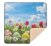 Alfombra de juego para bebé de campo de huevos de Pascua, color azul, suave, gruesa, para interiores y exteriores, resistente al agua, acolchada, para bebés pequeños, 50 x 50 pulgadas
