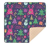 Alfombra de juego para bebés de Navidad azul marino con elementos navideños, antideslizante, para interiores y exteriores, acogedora, transpirable, acolchada, para bebés y niños pequeños, 50 x 50