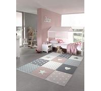 Alfombra de juego para niños alfombra bebé alfombra niña con corazón estrella rosa crema gris Größe 140x200 cm