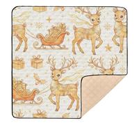 Alfombra de juego plegable con diseño de reno dorado y trineo en acuarela de Navidad, para interiores y exteriores, impermeable, para actividades de gimnasio, para bebés, niños pequeños, 50 x 50