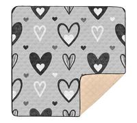 Alfombra de juego plegable grande y resistente con corazones grises y negros para interiores y exteriores, ligera, plegable, para sala de juegos, para bebés, niños pequeños, 50 x 50 pulgadas de