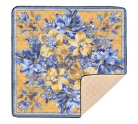 Alfombra de juego plegable para actividades de bebé con diseño de flores azules amarillas para el suelo, cómoda alfombra de juego de viaje para bebés y niños pequeños, 50 x 50 pulgadas