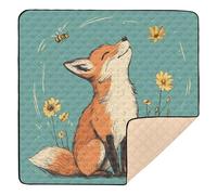 Alfombra de juego plegable para bebé, diseño de zorro de dibujos animados, para interiores y exteriores, impermeable, para actividades y entretenimiento, para bebés y niños pequeños, 127 x 127 cm