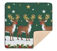 Alfombra de juego suave y gruesa con diseño de reno en escena estrellada nevada, para interiores y exteriores, impermeable, acolchada, para recién nacidos, bebés y niños pequeños, 50 x 50 pulgadas