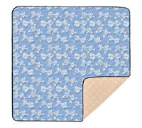 Alfombra de juego suave y gruesa con lazos azules y blancos para el suelo, cómoda alfombra de actividades para bebés y niños pequeños, 50 x 50 pulgadas