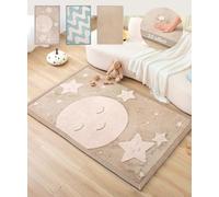 Alfombra de Juego Supersuave para Bebé 200x150x2,5cm, luna y estrellas - Alfombra para habitación infantil con espuma de memoria de alta calidad - Esterilla de gateo para bebé con base antideslizante