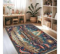 Alfombra de la Estatua de la Libertad, diseño patriótico de fuegos artificiales de la ciudad, aniversario, esponja roja de pelo bajo, alfombra rectangular para interiores, no se desprende, para sala