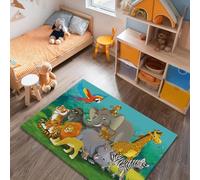 Alfombra de la selva colorida alfombra de animales de dibujos animados para niños y niñas, tigre, cebra, hipopótamo, león, mono, elefante, jirafa, antideslizante, lavable, decoración de guardería