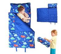 Alfombra de la Siesta para niños pequeños con Almohada y Manta estatera térmica Anti-Mata con Mango 47x20 Roll up Kids Sleep Saps Mats para Día Dinosaurio Preescolar de guardería, Alfombrillas para p