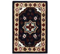 Alfombra de lana, 40 x 60 cm, color azul y beige oriental hecha a mano, felpudo HT371B
