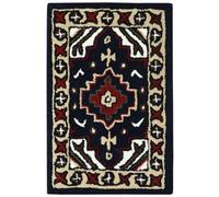 Alfombra de lana, 40 x 60 cm, color azul y beige oriental hecha a mano, felpudo HT372B