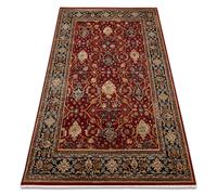 Alfombra de lana KESHAN franjas oriental clásico 7522/53588 beige / burdeos / azul oscuro 80x145 cm