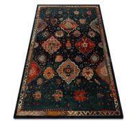 Alfombra de lana POLONIA Abrash oriental flores azul marino 170x235 cm
