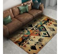 Alfombra de Lanzamiento Shabby Chic Estilo Tribal Patrón geométrico Abstracto Lavable Suave Plegable Alfombra Delgada para Cocina Dormitorio Sala de Estar 60 x 90 cm