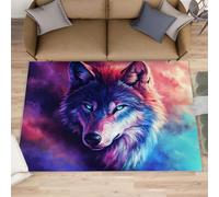 Alfombra de lobo colorido para sala de estar, grande, 160 x 230 cm, alfombra de lobo de fantasía para dormitorio, alfombra abstracta de animales, no se desprende, para guardería, oficina, sala de