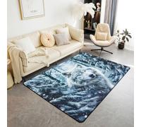 Alfombra de lobo de 5 x 6 pies 6 pulgadas, decoración de animales salvajes de la naturaleza, alfombra que no se desprende para dormitorio, sala de juegos, mesita de noche, alfombra decorativa de
