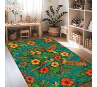 Alfombra de loros tropicales vibrantes hojas de hibisco verde de verano, antideslizante, alfombra rectangular para interiores, no se desprende, para sala de estar, dormitorio, aula, decoración de