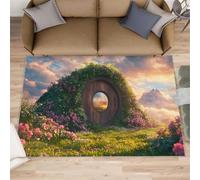 Alfombra de madera de hadas para puerta de salón, grande, 160 x 230 cm, guirnalda de vid para dormitorio, alfombra de suelo con vistas a la montaña nevada, no se desprende, para guardería, oficina