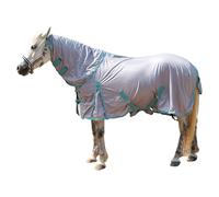 Alfombra de malla para caballos - Sábana ligera de verano con cuello completo desmontable y cubierta para el vientre, protección UV, color gris, 6 pies 9 pulgadas