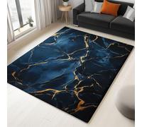 Alfombra de mármol abstracta de veta dorada de pelo corto, 180 x 240 cm, lavable de lana sintética suave para salón, antideslizante, azul oscuro, alfombra para dormitorio, oficina, comedor, fácil de