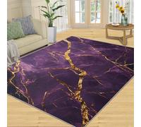 Alfombra de mármol de 200 x 290 cm, Grande, Lavable, Color Morado, Dorado, para Sala de Estar, Suave, de Pelo bajo, Antideslizante, para Dormitorio, decoración del hogar