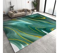 Alfombra de mármol Degradado Verde Esmeralda para salón, geometría de Rayas Doradas de lámina Alfombra Abstracta, Alfombra Antideslizante, aplícalo al salón Dormitorio Restaurante (140x200cm)