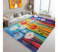 Alfombra De Moda Melancolía Rayas Flores botánicas Pintura al óleo, Decoración Moderna para El Hogar, Vistoso Alfombra con Estampado Rectangular, Alfombras Lavables Suaves 120 x 180 cm