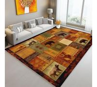 Alfombra De Moda Rural Ilustración de Patchwork Forestal Oso Animal, Decoración Moderna para El Hogar, Broncearse Alfombra con Estampado Rectangular, Alfombras Lavables Suaves 60 x 120 cm