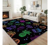 Alfombra de neón Pop Art lavable a máquina, 120 x 170 cm, antideslizante, diseño de piña y corazón, nota musical, para sala de estar, dormitorio, comedor, habitación de los niños, mesita de noche