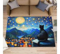 Alfombra de noche estrellada para sala de estar, grande, 160 x 230 cm, diseño de cielo estrellado, pintura al óleo, alfombra para dormitorio, vista nocturna de ciudad, alfombra para el suelo, no se