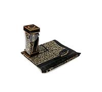 Alfombra de Oración Musulmana y Cuentas Con Elegante Caja de Regalo, Janamaz, Sajadah, Suave Alfombra Islámica, Juego de Regalos Islámicos, Tela de Tafetán, Color Negro