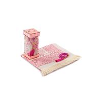 Alfombra de oración musulmana y cuentas de oración con elegante caja de regalo,Janamaz,Sajadah,Alfombra de oración islámica suave,Juego de regalos islámicos,Alfombra de oración, tela de tafetán, rosa