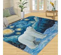 Alfombra de Oso Polar de 80 x 120 cm, Lavable, diseño Abstracto de Cielo Estrellado para Dormitorio, Pelo bajo, Antideslizante, moqueta para Sala de Estar, Cocina, decoración del hogar