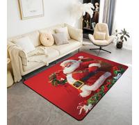 Alfombra de Papá Noel para niños, diseño de hojas de acebo, bayas de plantas, alfombra de entrada para niñas y niños, alfombra antideslizante de Feliz Navidad, decoración roja para sofá, sala de estar